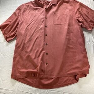 Tommy Bahama Silk Camp Shirt Coral Pink Leaf Pattern Mens 3XT Big Tall